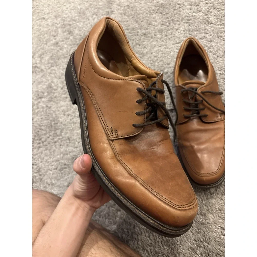 Ecco Holton Mens Size EU 45 US 11 Brown Leather Slip On Apron Toe Loafers Shoes